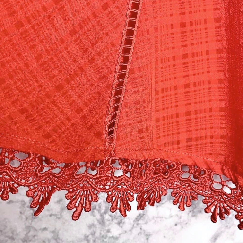 Gianni Bini Y2K Orange Lace Trim Gingham Billowy Swing Tank Top Women’s Medium - Picture 3 of 7